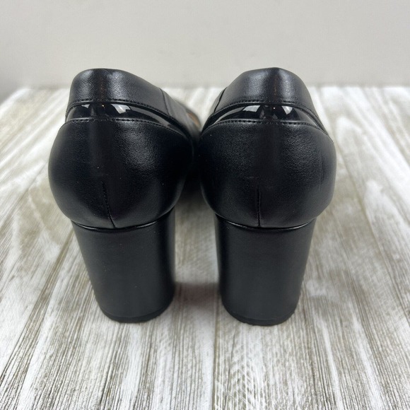 Crown & Ivy Heels Black Leather Career Pumps Tracey Block Heel 8 - Picture 7 of 10